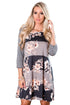 Sexy Stripes and Floral Long Sleeve A-Line Tunic Dress